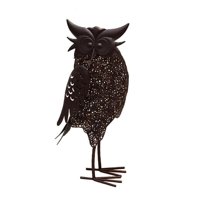 Hammer Tone Bronze Steel Owl Garden Sculpture with Solar Light