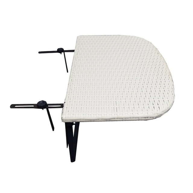 Oakland Living Indoor and Outdoor Foldable Wicker Balcony Table with Metal Frame and Adjustable Clamps White