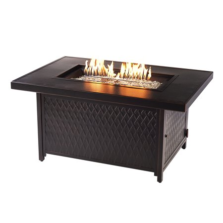 Oakland Living Rectangular 48 in. x 36 in. Aluminum Propane Fire Pit Table, Glass Beads, Two Covers, Lid, 57,000 BTUs - N/A Black