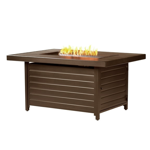 Oakland Living Rectangular 48 in. x 36 in. Aluminum Propane Fire Pit Table, Glass Beads, Two Covers, Lid, 57,000 BTUs Brown