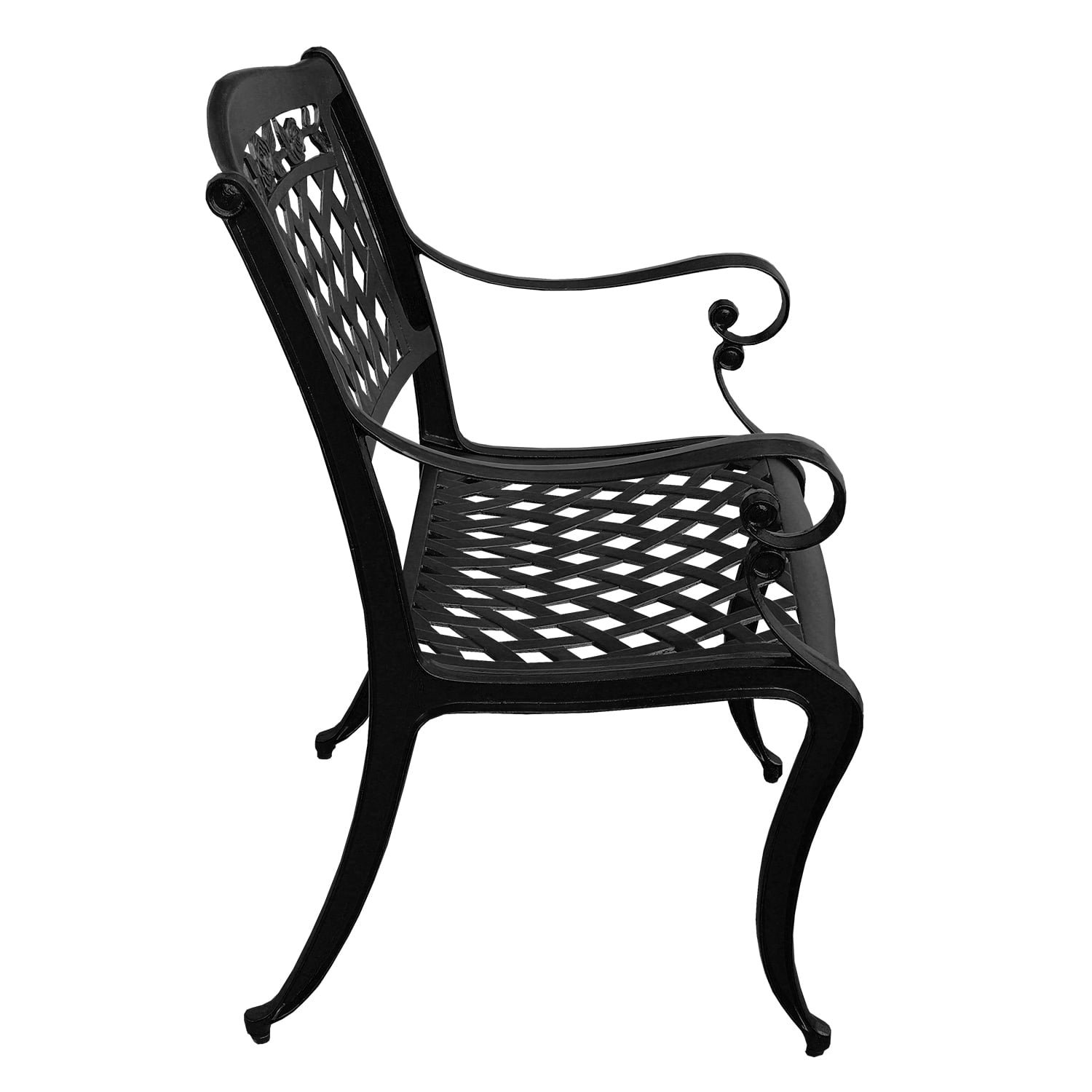 Black Aluminum Round Patio Dining Set with Ornate Mesh Design, 48-inch
