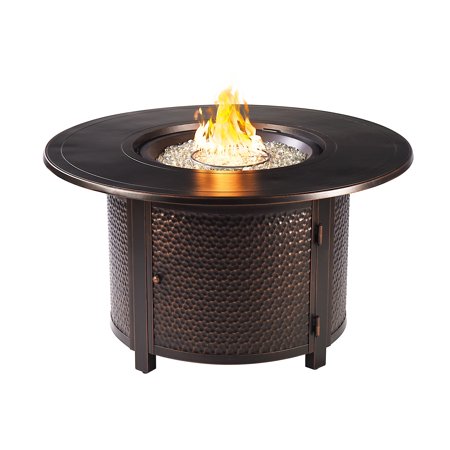 Oakland Living Round 44 in. x 44 in. Aluminum Propane Fire Pit Table with Glass Beads, Two Covers, Lid, 55,000 BTUs Antique Copper Copper Finish,Gold
