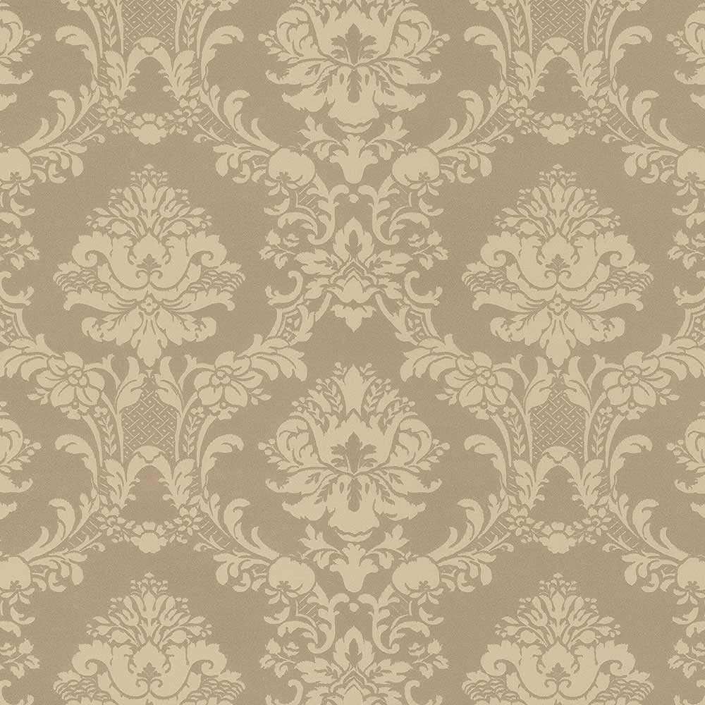 Tan and Grey Vinyl Damask Wallpaper with Trellis Design