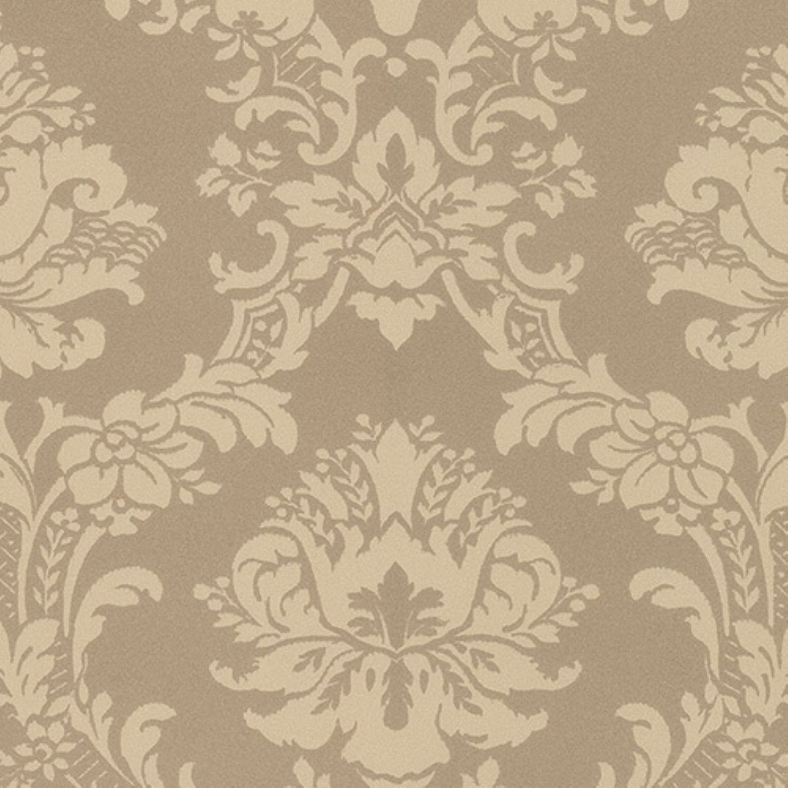 Tan and Grey Vinyl Damask Wallpaper with Trellis Design