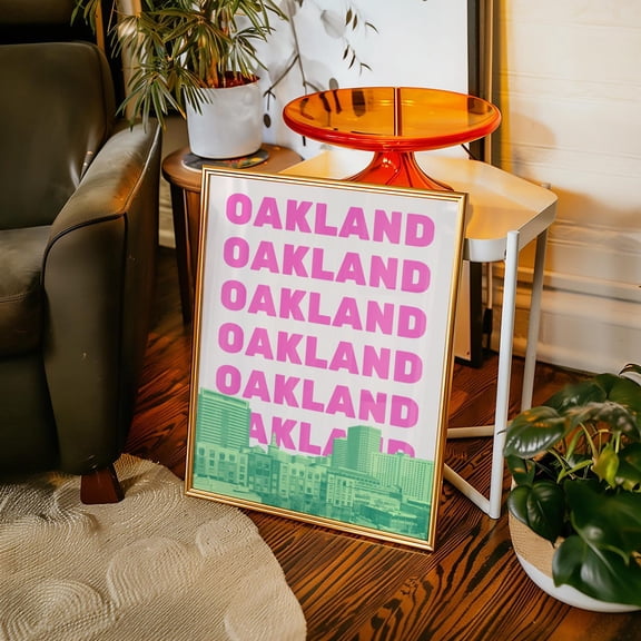 Oakland Print Oakland Wall Art California Decor Green Pink Oakland Ca Skyline Preppy Oakland Print Girly Artwork Home Decor #533, Unframed Poster Size 8x12