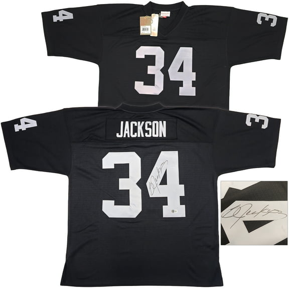Oakland Raiders Bo Jackson Autographed Black Authentic Mitchell & Ness 1988 Throwback Jersey Size XXL Beckett BAS Witness 230005