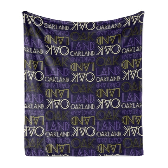 Oakland Soft Flannel Fleece Throw Blanket, Repetitive Modern and Graphic Lettering Layout, Cozy Plush for Indoor and Outdoor Use, 70" x 90", Dark Purple Khaki, by Ambesonne