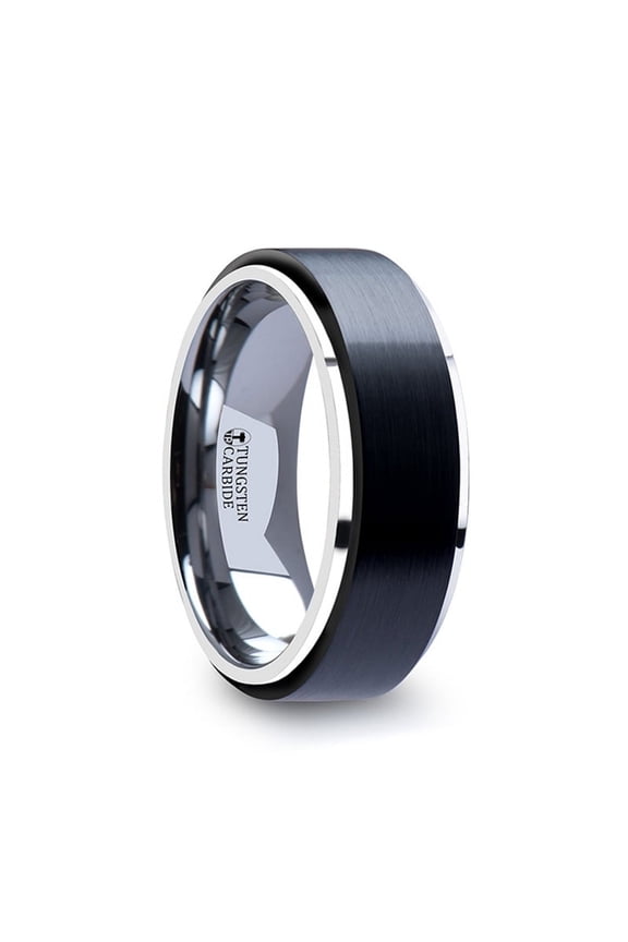 Oakland Tungsten Ring With Raised Brush Finished Black Ceramic Center