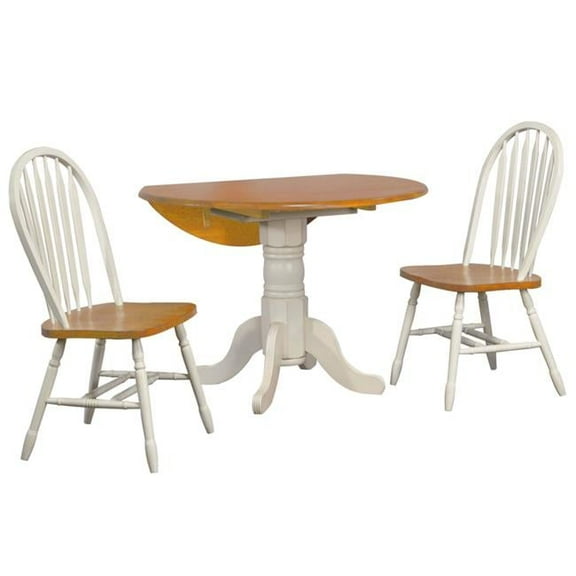 Oakley 42" Round Extending Drop Leaf Pedestal Dining Table in Off White/Oak Wood