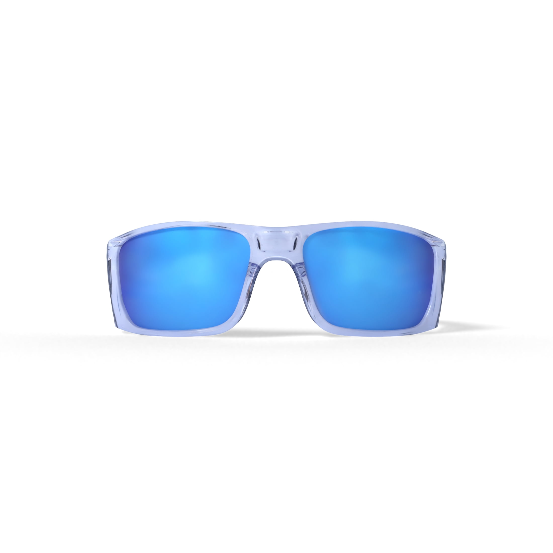 Oakley Heliostat Sunglasses, Wrap Polarized Eyeglasses with Prizm Lenses, Size 61, Clear/Prizm Sapphire Polarized