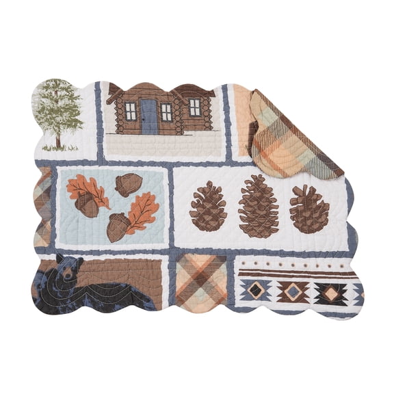 Oakley Maple Leaf Acorn Pinecone Black Bear Cabin Pine Trees Single Placemat, 13" x 19"