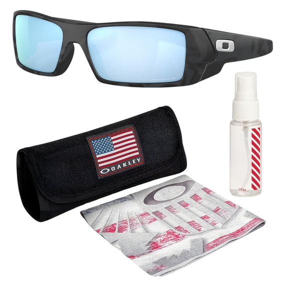 Oakley OO9014 Gascan Rectangle Shaped Polarized Sunglasses for Men - Includes Official Eyewear Kit - Matte Black Camo Frame with Prizm Deep Water Lens