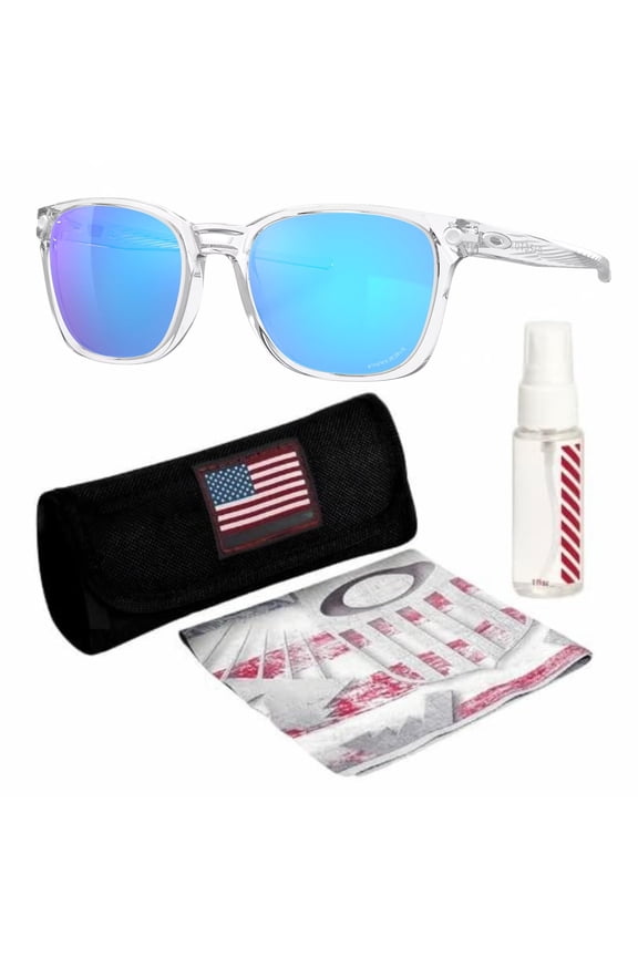 OO9018 Ojector Irregular Shaped Non-Polarized Sunglasses for Men - Includes Official Eyewear Kit - Polished Clear Frame with Prizm Sapphire Lens