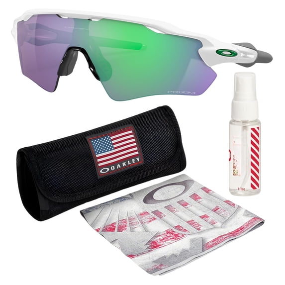 Oakley OO9208 Radar EV Path Rectangle Shaped Non-Polarized Sunglasses for Men - Includes Official Eyewear Kit - Polished White Frame with Prizm Jade Lens