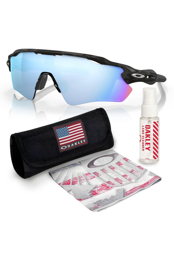 OO9208 Radar EV Path Rectangle Shaped Polarized Sunglasses for Men - Includes Official Eyewear Kit - Matte Black Camo Frame with Prizm Deep Water Lens