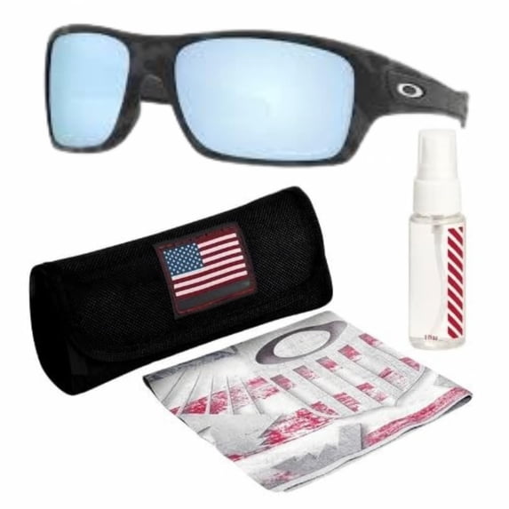 Oakley OO9263 Turbine Rectangle Shaped Polarized Sunglasses for Men - Includes Official Eyewear Kit - Matte Black Camo Frame with Prizm Deep Water Lens