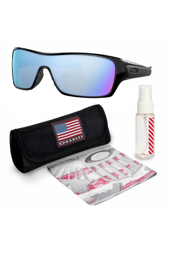 OO9307 Turbine Rotor Rectangle Shaped Polarized Sunglasses for Men - Includes Official Eyewear Kit - Polished Black Frame with Prizm Deep Water Lens