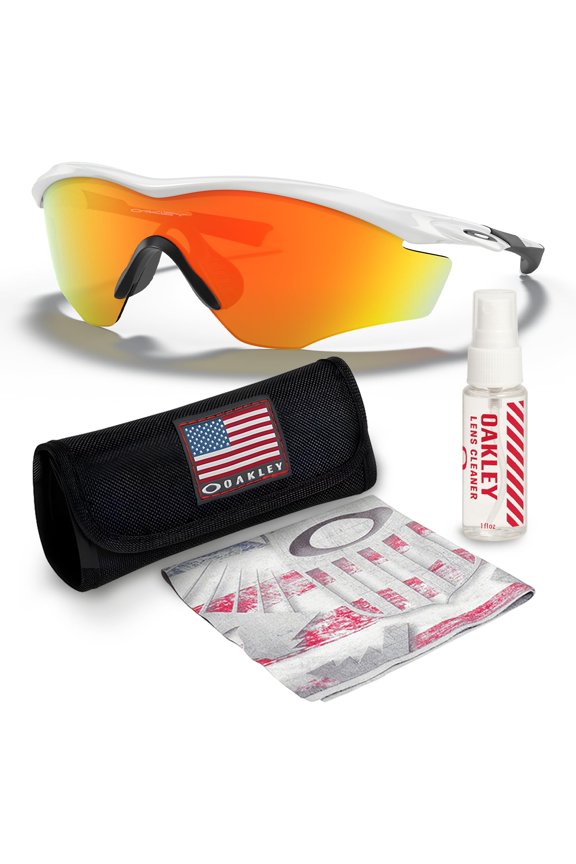 OO9343 M2 Frame XL Irregular Shaped Non-Polarized Sunglasses for Men - Includes Official Eyewear Kit - Polished White Frame with Fire Iridium Lens