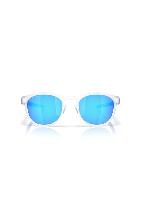 Sunglasses for Men - OO9349 Latch Low-Bridge Fit Round Sunglasses with Oakley PRIZM Lenses - Matte Clear/PRIZM Sapphire - Size 53