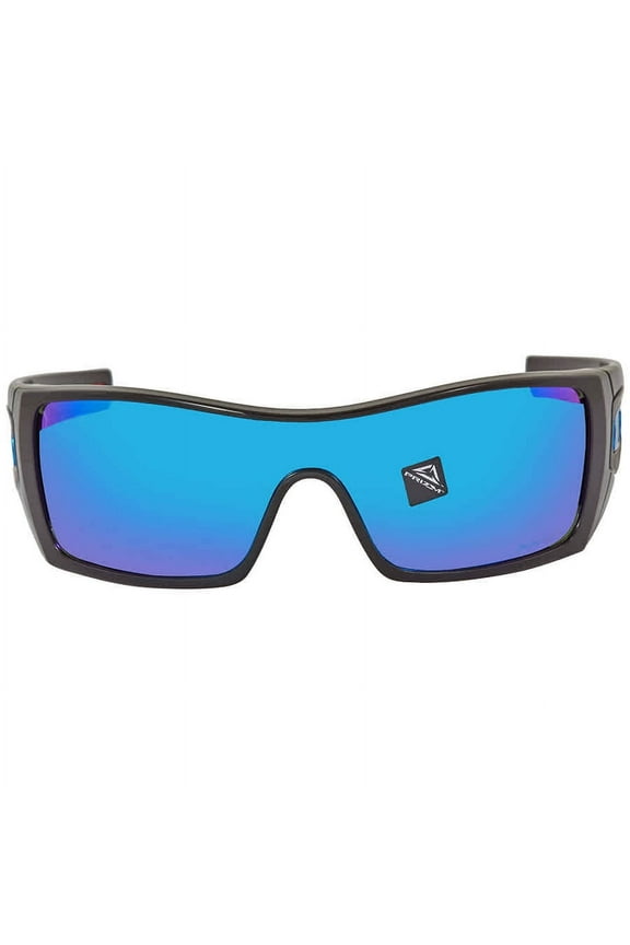 UV Protection Men's Prizm Sapphire Full-Rim Wrap Batwolf Sunglasses, Polished Black