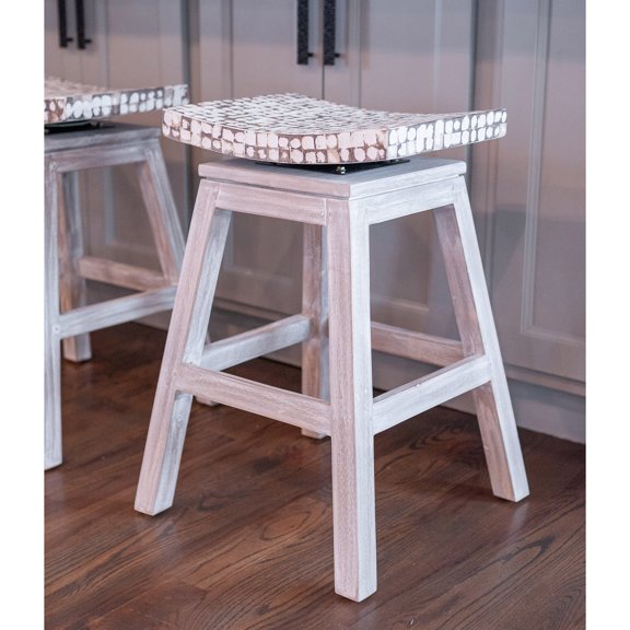 Oakley White Natural Coconut Shell Backless Swivel Seat Kitchen Counter Stool by East at Main (17" Width x 17" Depth x 24" Height)