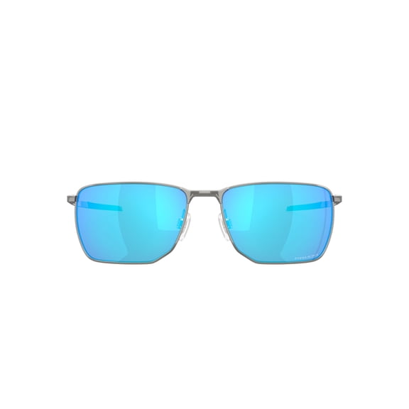 Oakley Ejector Sunglasses, Rectangular Metal Eyeglasses with Prizm Lenses, Size 58, Satin Chrome/Prizm Sapphire
