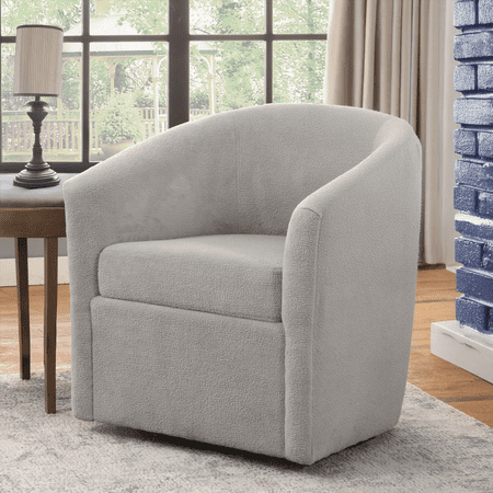 Oaklynn Barrel Style Swivel Accent Chair - 1-Piece with Light Gray Performance Fabric and Solid Wood Frame
