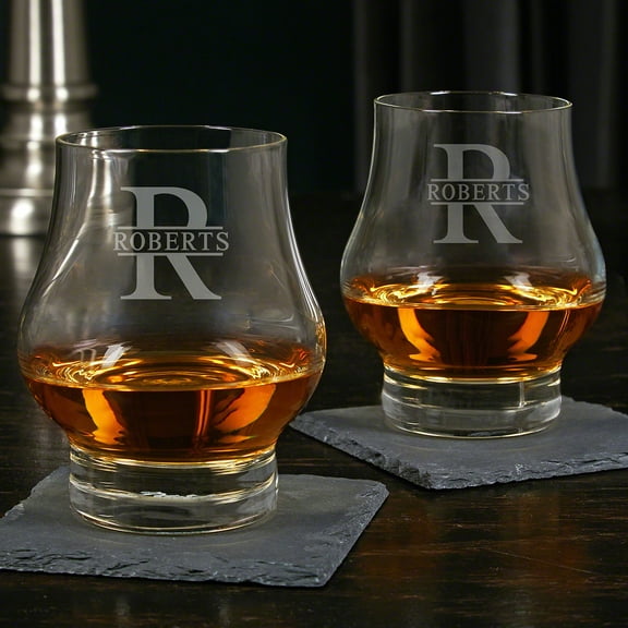 Oakmont Etched Wescott Double Snifter Whiskey Taster Glasses, Set of 2