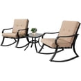 thumbnail image 1 of Oakmont Outdoor Furniture 3 Piece Bistro Set Rocking Chairs and Glass Top Table, Thick Cushions, Black Steel (Beige), 1 of 5