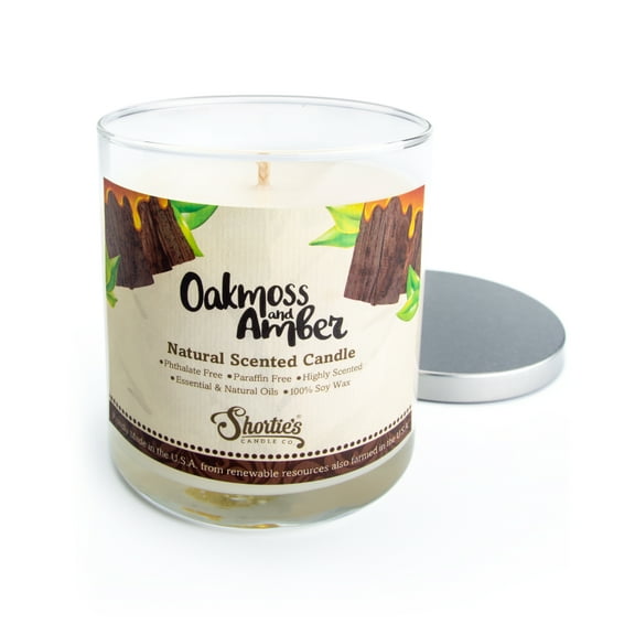 Oakmoss & Amber Scented Natural Soy Candle, Essential Fragrance Oils, 100% Soy, Phthalate & Paraben Free, Clean Burning, 9 Oz.