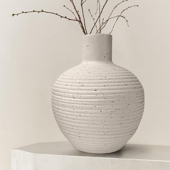 Oakrain Large Flower Vase with Groove Texture, 13" Tall Floor Vase, Narrow-Mouth Handcrafted Decorative Centerpiece for Modern Home Decor