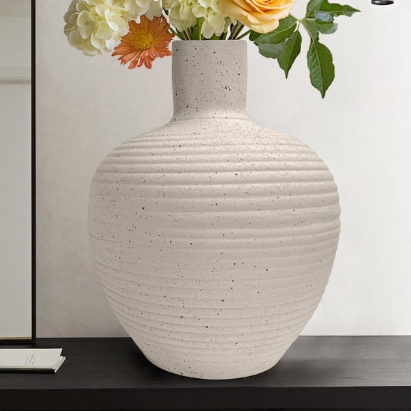 Oakrain Large Flower Vase with Groove Texture, 17" Tall Floor Vase, Narrow-Mouth Handcrafted Decorative Centerpiece for Modern Home Decor