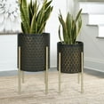 thumbnail image 1 of Oakrain Mid Century Planters for Indoor , Set of 2, Modern Decorative Metal Pots for Living Room, Office, Garden or Balcony, Black&Golden , 10inch&12inch, 1 of 9