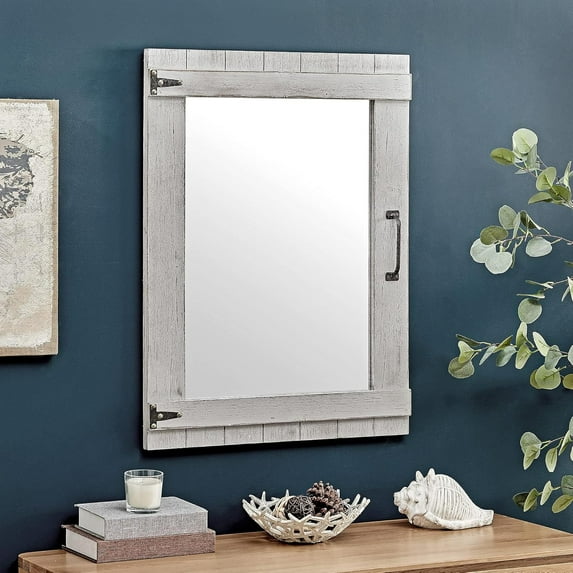 Oakrain Rectangle Mirror, Wall-Mounted Mirror, Vintage Decor for Bedroom, Bathroom Vanity, 32 x 24 Inches, Grey