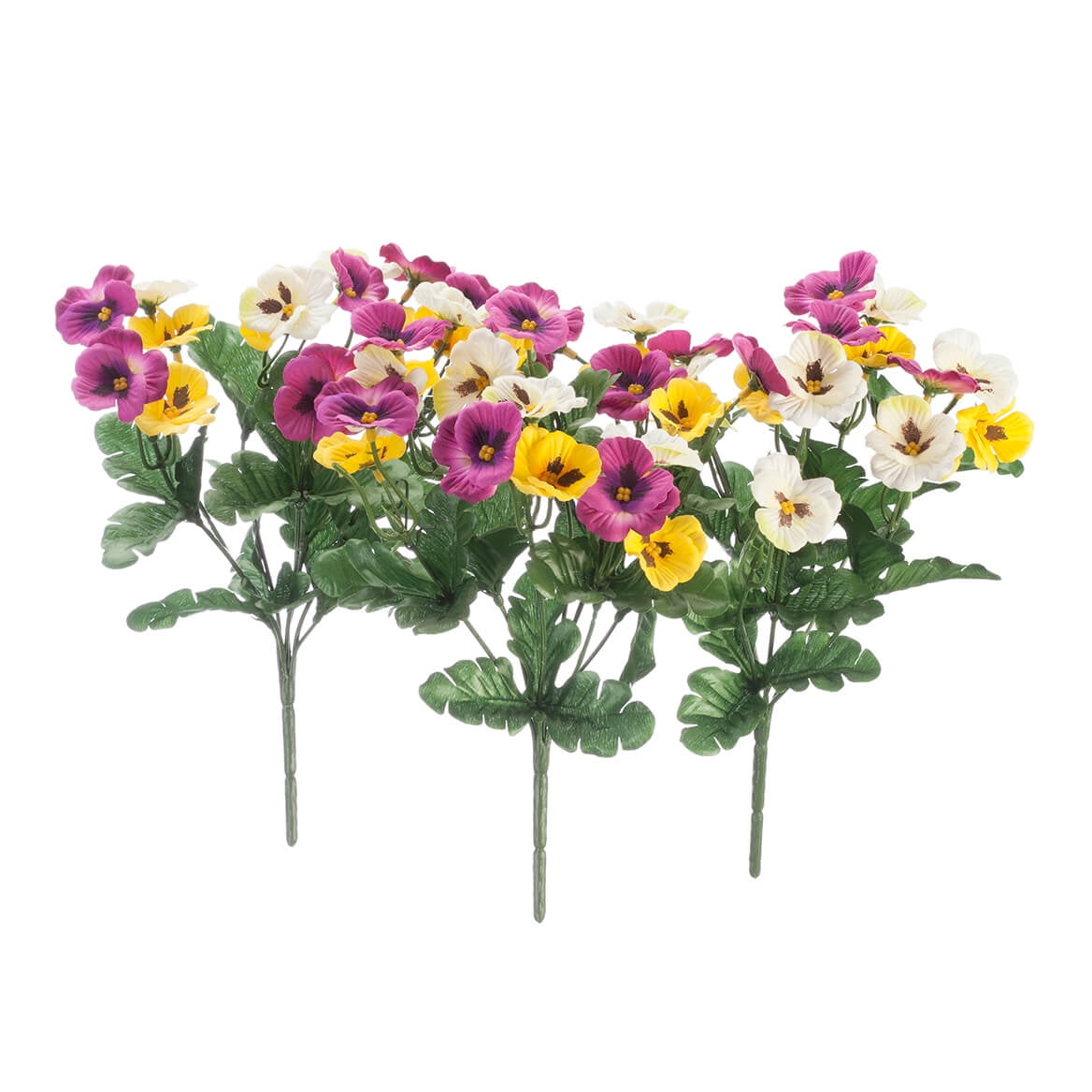 Set of 3 Multicolor Artificial Pansy Bushes for Indoor/Outdoor Use