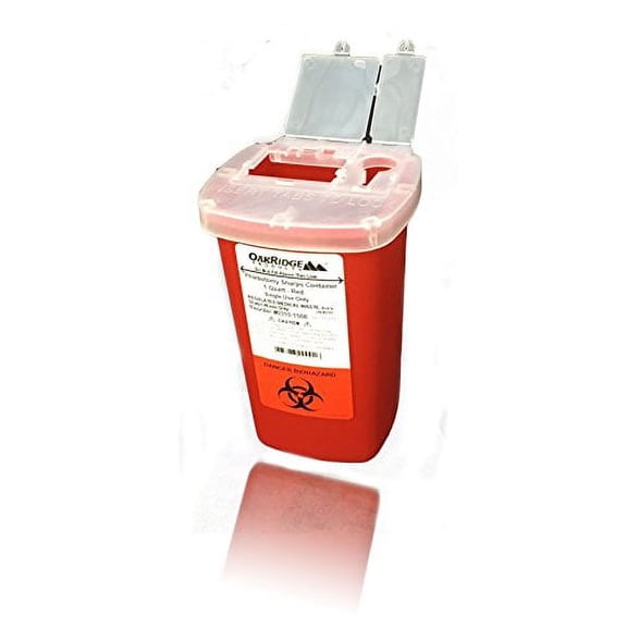 Oakridge Products 1 Quart size Sharps and Needle Container. Integrated needle unwinder