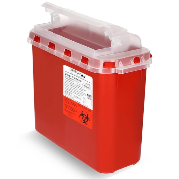 Oakridge Products Transparent Sharps Container for Home Use and Professional 5.4 Quart (1-Pack), Touchless Biohazard Needle and Syringe Disposal, Rotating Lid, CDC Certified