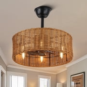Chords Attic 18" Farmhouse Rattan Ceiling Fan with Lights and Remote, Boho Fandelier Ceiling Fan for Living Room, Bedroom
