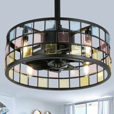 Oaks Aura 18" Vintage Stained Glass Ceiling Fan with Lights Remote 3-Speed Fandelier Fixture