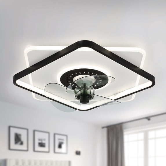 Oaks Aura 19.2 inch Square Low Profile Ceiling Fan with Remote Control and LED Light.