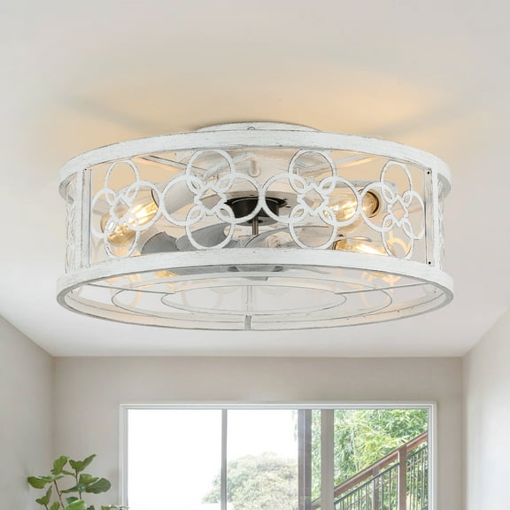 Oaks Aura 20 inch Low Profile Caged Ceiling Fan bladeless ReversibleFlush Mount Ceiling Fan with Remote Control