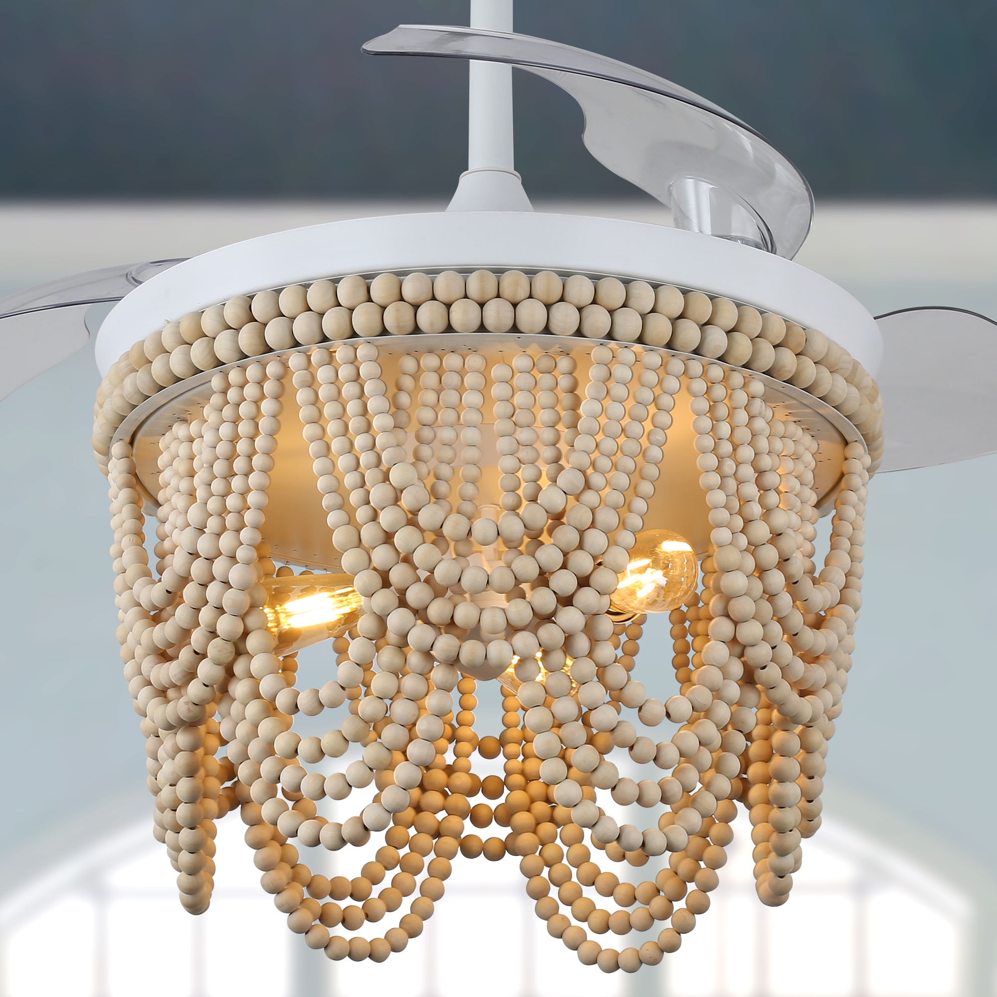 Jenne 42" White Bohemian Ceiling Fan with Beaded Shade and Remote