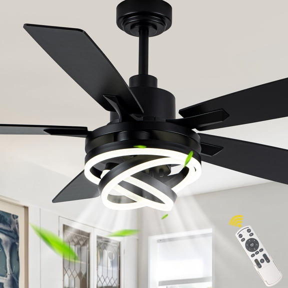 Chords Attic 52'' 5-Blade Ceiling Fan with Light and Remote Control, Quiet DC Motor 6-Speed Industrial Ceiling Fan for Living Room, Bedroom