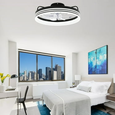 Oaks Aura 20"  Bladeless Smart App Remote Control Low Profile 6-Speed Ceiling Fan DC Motor Flush Mount Dimmable Lighting Black