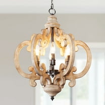 Oaks Aura Cottage Chic Crown Rustic Wood Chandelier 6-Light Farmhouse Wooden Pendant