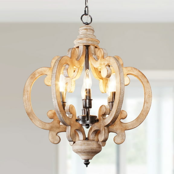 Oaks Aura Cottage Chic Crown Rustic Wood Chandelier 6-Light Farmhouse Wooden Pendant