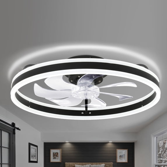 Oaks Aura Enclosed Low Profile Ceiling Fan with Lights Remote Control APP Bladeless Flush Mount Dimmable Lighting