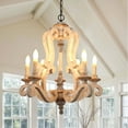 thumbnail image 1 of Oaks Aura  French Country 5-Light Wood Rustic Pendant Ceiling Light ,Farmhouse Shabby Chic Candle Chandelier Distressed White Distressed, Antiqued 25, 1 of 5