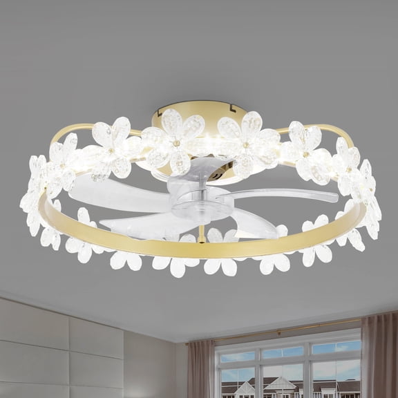 Chords Attic Modern Crystal Flush Mount Ceiling Fan with Light and Remote & APP Control, 6-Speed Ceiling Lighting for Bedroom