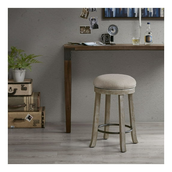 Oaktown Swivel Counter Stool - 360° Rotation, Rustic Grey Finish - Kitchen Island & Bar Seating - 300 LBS Capacity Cream+Reclaimed Grey + Polyester